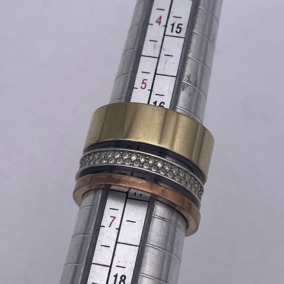 Michael Kors Metallic Tri Tone Pave Rhinestone Stack Barrel Ring Size 6 - Picture 7 of 8